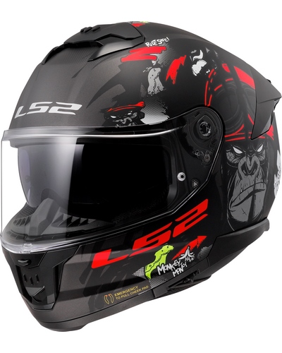 Casque Intégral Moto LS2 Stream II Angry Monkey noir-rouge