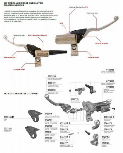 Maitre Cylindre Embrayage Moto MAGURA Embrayage hydraulique MAGURA Hymec 167 Ø10.5 Honda CRF450R