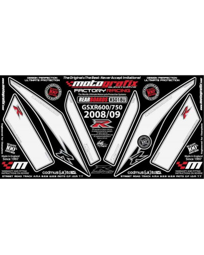 KIT STICKERS MOTOGRAFIX Kit déco arrière MOTOGRAFIX blanc Suzuki GSXR