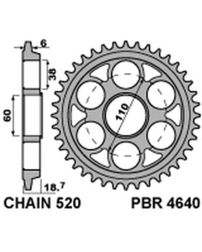 Couronne Moto PBR Couronne PBR 35 dents alu ultra-light anodisé dur pas 520 type 4640