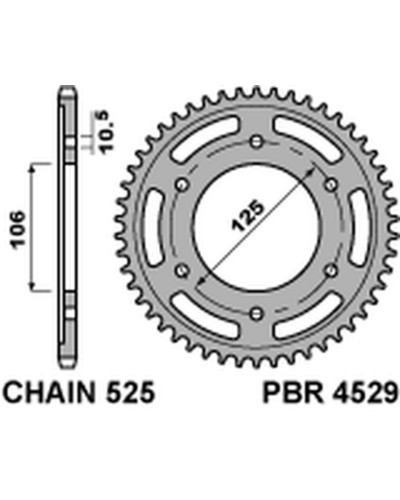 Couronne Moto PBR Couronne PBR 38 dents acier standard pas 525 type 4529