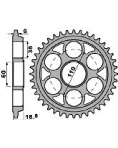 Couronne Moto PBR Couronne PBR 38 dents aluminium ultra-light chaîne 520 Ducati 1098