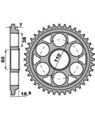 Couronne Moto PBR Couronne PBR 41 dents aluminium ultra-light anodisé dur pas 525 type 4522