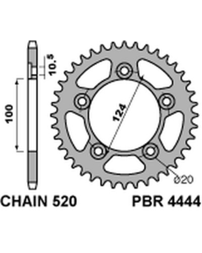 Couronne Moto PBR Couronne PBR 48 dents acier standard pas 520 type 4444