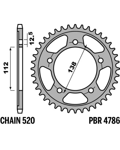 Couronne Moto PBR Couronne PBR acier C45 standard 4786 - 525 Couronne Moto PBR Couronne PBR acier C45 standard 4786 - 525