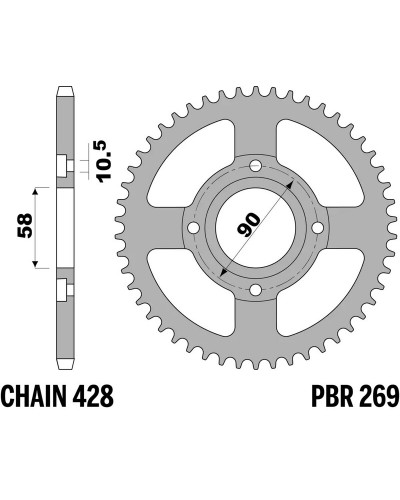 Couronne Moto PBR Couronne PBR acier standard 269 - 428 Couronne Moto PBR Couronne PBR acier standard 269 - 428