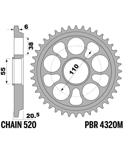 Couronne Moto PBR Couronne PBR aluminium ultra-light anodisé dur 4320M - 520 Couronne Moto PBR Couronne PBR aluminium ultra-light anodisé dur 4320M - 520