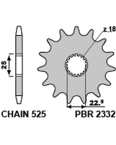 Pignon Moto PBR Pignon PBR 16 dents acier standard pas 525 type 2332