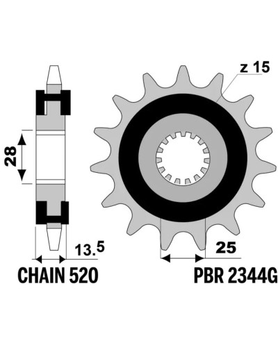 Pignon Moto PBR Pignon PBR acier anti-bruit 2344 - 520