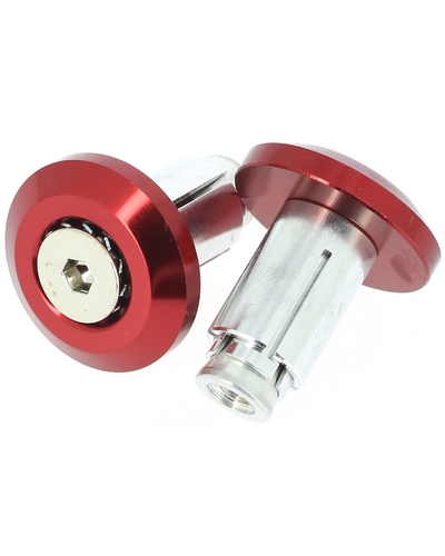 Embouts Guidon Moto POWY Embout de Guidon Plat ARGENT ROUGE