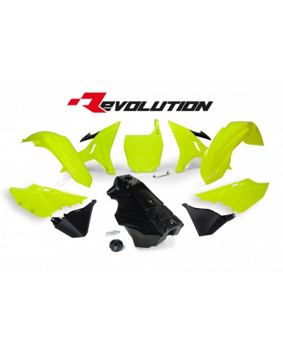 Kit Plastique Moto RACETECH Kit plastique RACETECH Revolution + réservoir jaune fluo/noir Yamaha YZ125/250