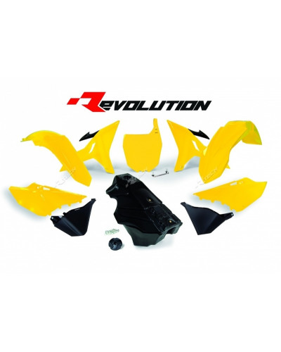 Kit Plastique Moto RACETECH Kit plastique RACETECH Revolution + réservoir jaune/noir Yamaha YZ125/250