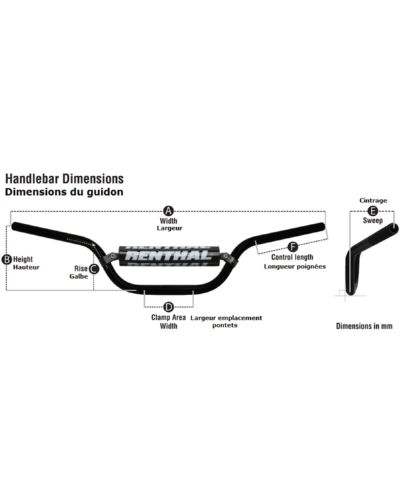 Guidon Moto RENTHAL Guidon Ø22 2mm avec barre RENTHAL Classic Enduro bleu/mousse noire