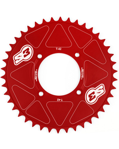 Couronne Moto S3 Couronne pleine S3 Laser FIM 44 dents alu ultra-light anodisé dur pas 520 type CH-850 rouge