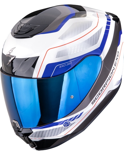 Casque Integral Moto SCORPION EXO Exo-391 Leo blanc-bleu