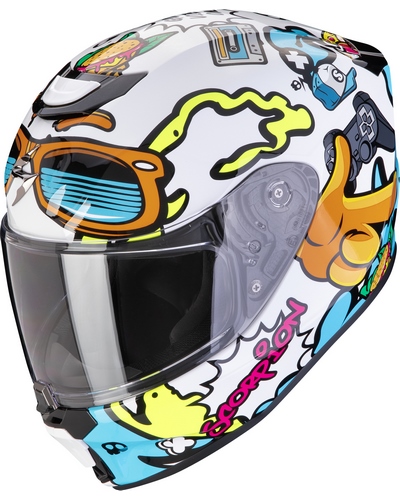 Casque Intégral Moto SCORPION EXO Exo-JNR Fun blanc-bleu