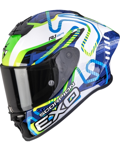 Casque Integral Moto SCORPION EXO Exo-R1 Evo² air Cornering blanc-vert