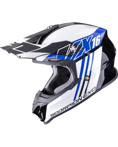 Casque Moto Cross SCORPION EXO VX-16 Evo air Lignes noir-bleu Casque Moto Cross SCORPION EXO VX-16 Evo air Lignes noir-bleu