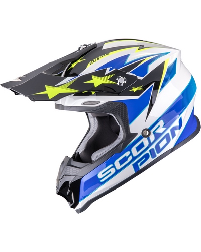 Casque Moto Cross SCORPION EXO VX-16 Evo air Patriot blanc-bleu Casque Moto Cross SCORPION EXO VX-16 Evo air Patriot blanc-bleu