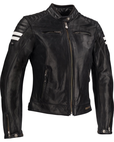 Blouson Cuir Moto SEGURA cuir Lady Stripe noir-blanc