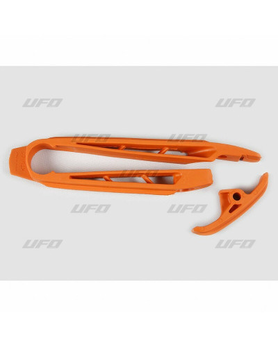 Pions Bras Oscillant Moto UFO Kit patin de bras oscillant + patin de chaîne inférieur UFO orange KTM