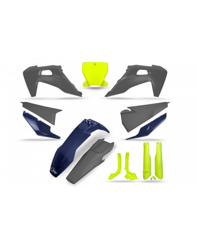 Kit Plastique Moto UFO Kit plastiques UFO jaune fluo/bleu/gris - Husqvarna