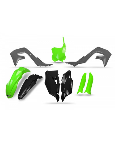 Kit Plastique Moto UFO Kit plastiques UFO noir/gris/vert fluo - Kawasaki