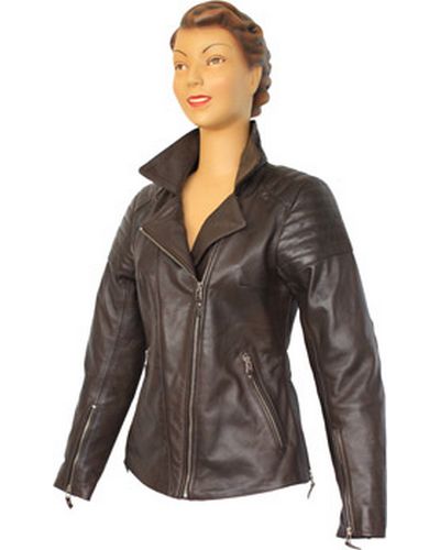 Blouson Cuir Moto VAUGHAN Femme MIA cuir plongé MARRON