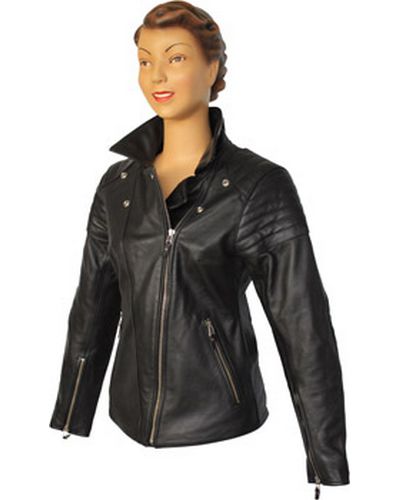 Blouson Cuir Moto VAUGHAN Femme MIA cuir plongé NOIR